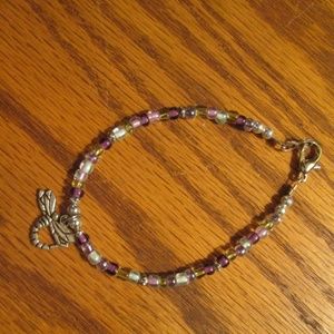 DRAGONFLY BRACELET , PEWTER, GLASS BEADS, LG CLASP